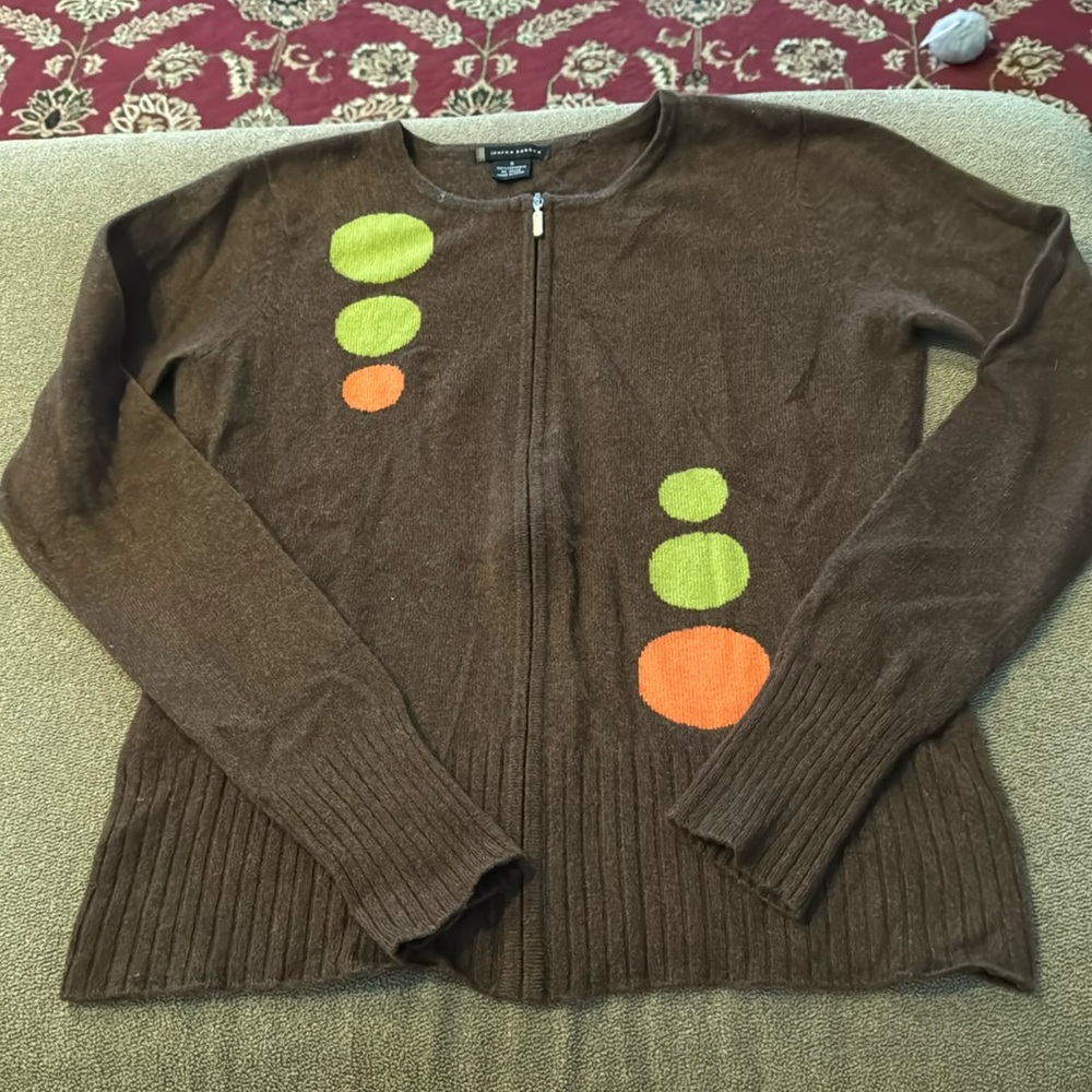 Lauren Hansen Zip Front Brown Cashmere Sweater Cardigan Small (TD)
